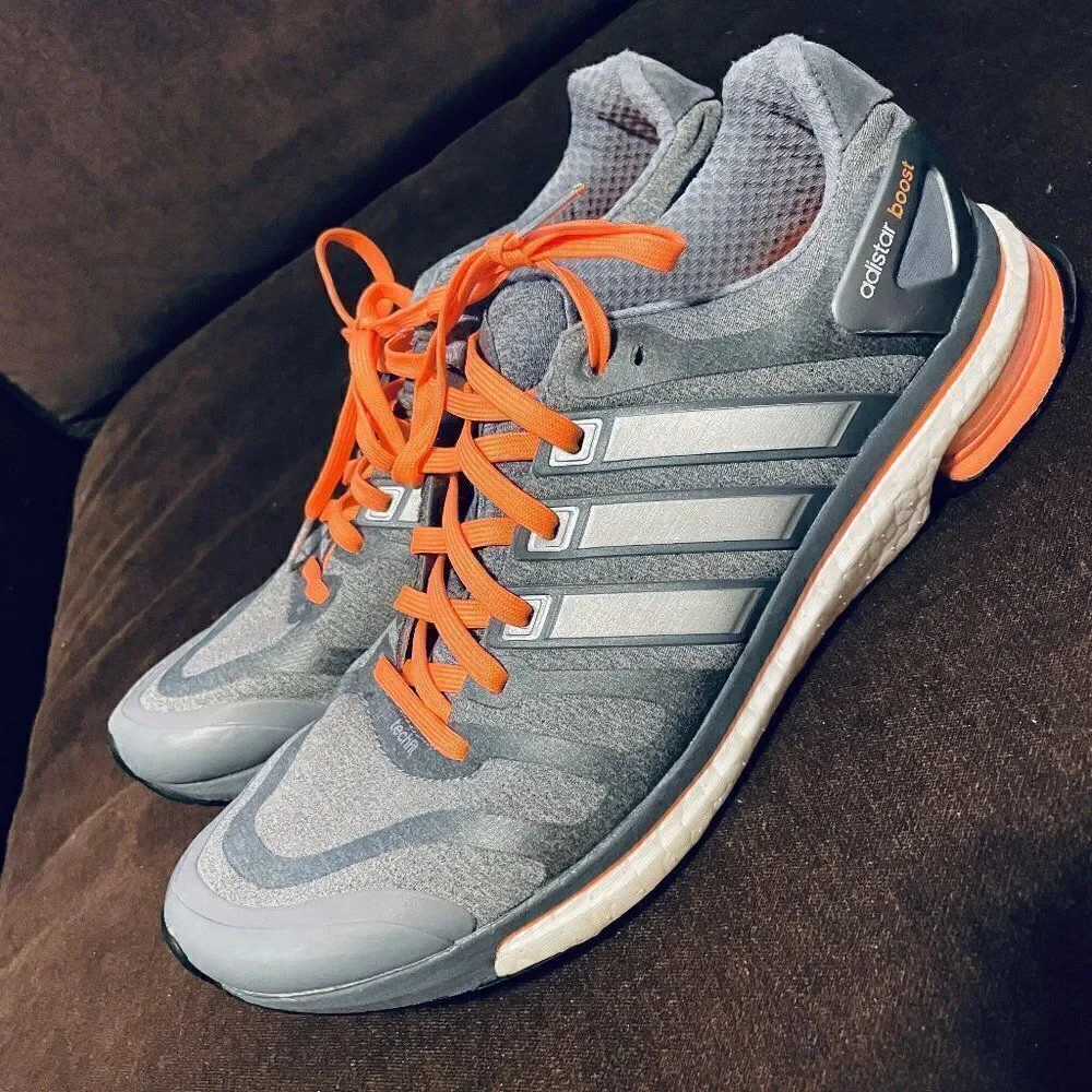 Excellent Adidas Adistar Boost Grey Coral Orange womens Size 10 US 42 2/3 EUR